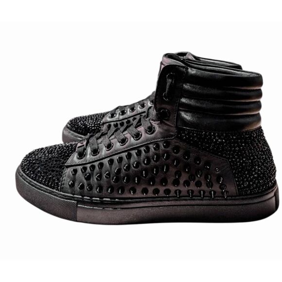 FERRARI MASSARI Studded Black Leather Hi Top Sneaker Size 1oUS/EUR43 main image 7